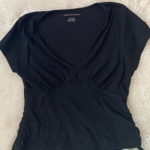 American Eagle Outfitters Black Fitted Ruched Blouse